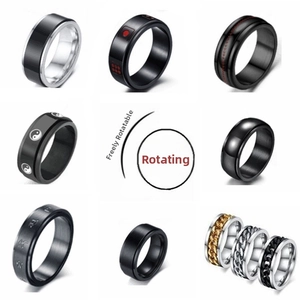 Detailed views of diverse fidget rings with spinning stars and moon designs for relief