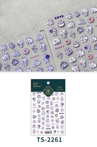 Detail of TS-2261 cute puppy 3D nail stickers with donuts and cartoon patterns