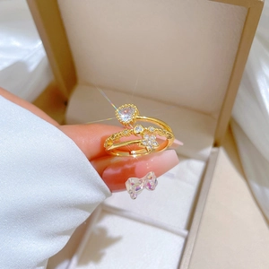 Heart Star Adjustable Ring Gold Plated Brass Cubic Zirconia Minimalist Jewelry Women