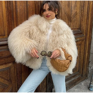 Veste En Fausse Fourrure Femmes Manteau Court Couleur Unie Blanc Crème Manches Longues Ample Peluche Hiver Chaud Élégant