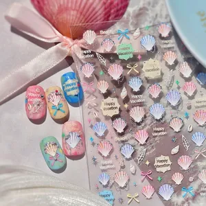 Shell Starfish Sea Theme Nail Art Stickers Metallic Bronzing Relief Summer Beach Vacation Manicure Decorations For Women