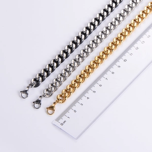 Polished stainless steel Cuban chain necklace in gold silver and black with lobster clasp