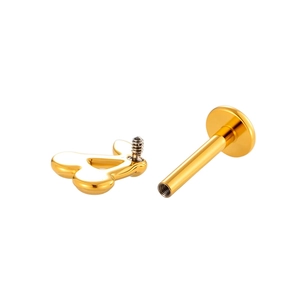 Polished golden titanium alloy butterfly stud piercing for labret or ear cartilage