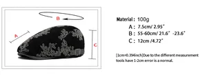 Detailed size chart for the cotton jacquard ivy cap showing brim and head circumference