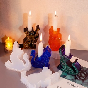 Cat-shaped silicone candle holder molds for DIY crystal resin casting with glitter finishes