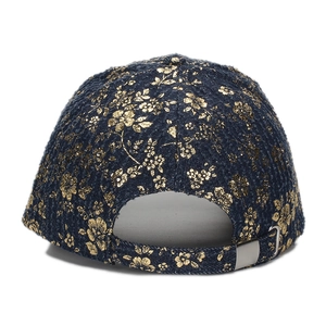 Berretto da baseball blu navy con motivi floreali dorati e fibbia in metallo regolabile