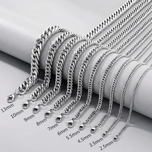 Fashion Stainless Steel Cuban Link Necklace Set Men Women Simple Punk Hip Hop Curb Chain Jewelry Long Sweater Chain