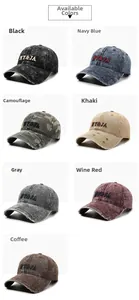 Détails de sept couleurs de casquettes de baseball vintage avec broderie NY&JA et effet usé