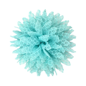 Detail of a 11cm light blue lace chiffon sunflower hair accessory on white background
