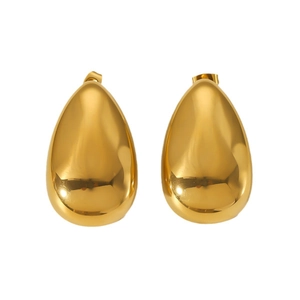 Polished 18k gold water drop earrings with a minimalist mirror finish for women
