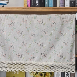 Japanese style floral cotton linen short curtain with lace trim for cabinets and windows