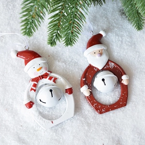 Resin Santa and Snowman hollow bell Christmas tree hanging ornaments set with white ribbons