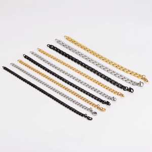 Bracelets à mailles gourmette pour hommes en acier inoxydable or, argent et noir mat