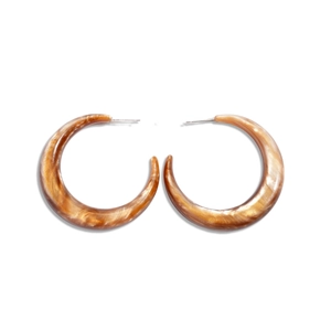 Vintage amber marbled resin C-shape hoop earrings with a geometric minimalist design