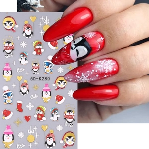 5D Embossed Christmas Nail Stickers Cartoon Relief Santa Claus Snowflakes Penguin Nail Decals For Festive Manicure Decoration