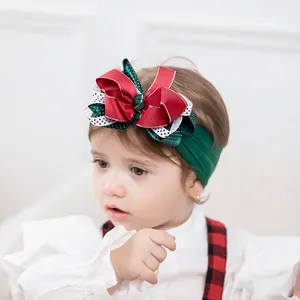 Baby Headbands Christmas Large Ribbon Bow Hair Bands Elastic Nylon Polka Dot Holiday Headwear For Infant Girls