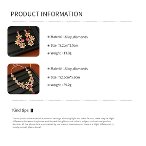 Detailed size and material specifications for vintage floral diamond jewelry set