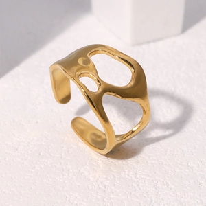 Bague ouverte en acier inoxydable doré au design irrégulier et creux en métal liquide