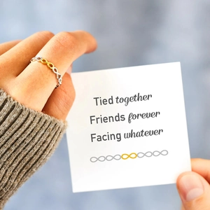 Minimalist S925 sterling silver infinity ring with gold accents for friendship gift