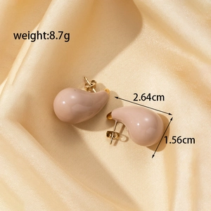 Chic beige teardrop earrings in gold-tone stainless steel with product dimensions