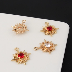 Gold-plated star pendant with red and clear cubic zirconia for DIY jewelry making