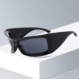 Futuristic Wraparound Sports Sunglasses PC Frame UV400 Protection Cyberpunk Y2K Style Wide Frame For Men Women