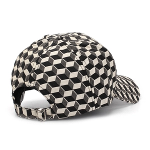 3D geometric cube print baseball cap with adjustable metal buckle back view
