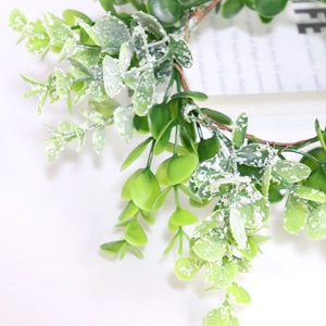 Artificial eucalyptus leaf candle ring wreath with realistic frosted greenery decor