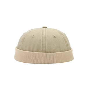 Retro khaki washed canvas miki hat with brimless design and metal eyelets for streetwear