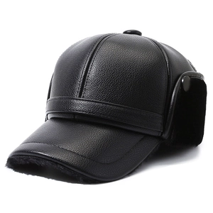 Casquette d'hiver en cuir pour homme avec doublure polaire et protège-oreilles chauds