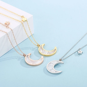 Star and moon necklaces set in gold, rose gold and silver finish with mother of pearl