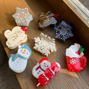 Barrettes De Noël En Acétate Flocon De Neige Père Noël Bonhomme De Neige Strass Accessoires Cheveux Festifs Pour Femmes Filles