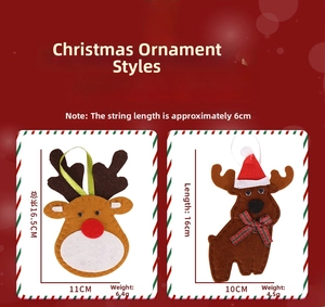 Detail of handmade reindeer felt ornaments with dimensions for Christmas tree decoration