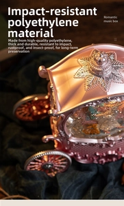 Detail of rose gold pumpkin carriage music box made of durable PE material with snow globe