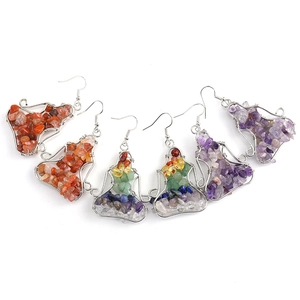 Handmade yoga pose earrings with natural crushed crystal stones and wire wrapped design