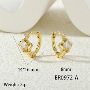 Detailed view of crown-shaped hoop earrings with size 14x16mm and zircon stone inlay