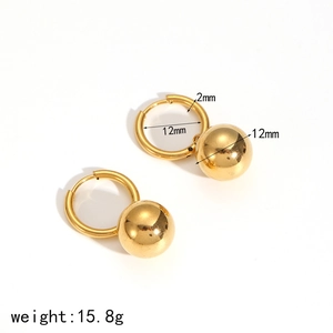 Polished 18k gold plated ball drop earrings for women with detailed size measurements