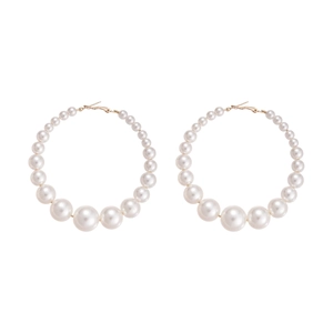 Elegant large hoop earrings with gradient pearls and gold metal closure for women