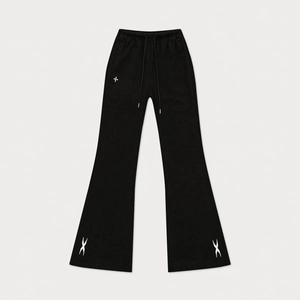 Black cotton flared sweatpants with cross embroidery and elastic drawstring waistband