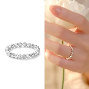Minimalist 925 sterling silver beaded ring featuring small irregular faceted silver beads