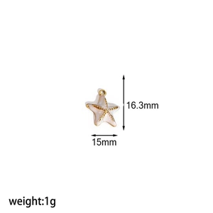 Star-shaped pendant dimensions showing 16.3mm height, 15mm width, and 1g weight