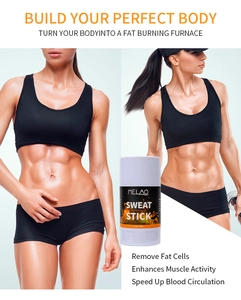 Detail showing sweat stick results on abs for muscle activation and firming effect