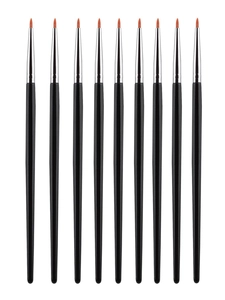 Set of 9 precision eyeliner brushes with red fiber tips and slim black handles
