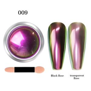 Chrome nail powder 009 with chameleon effect on black and transparent base coats
