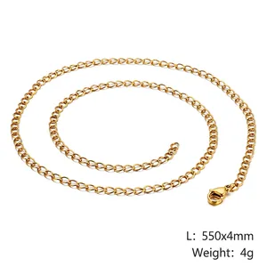 Detail view of gold stainless steel link chain necklace with lobster clasp and dimensions