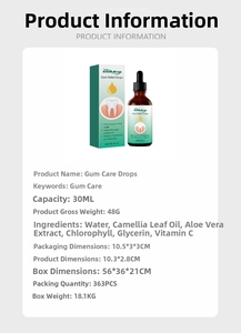 Vue détaillée des paramètres des gouttes de soins pour gencives 30ml aux extraits naturels de plantes.