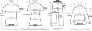 Detailed size chart guide for high waist wide leg pants and various clothing styles