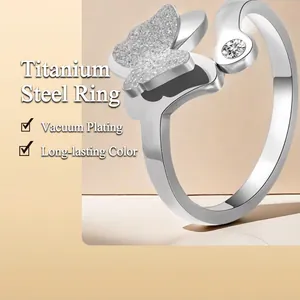 Bague ajustable papillon en acier titane avec placage sous vide longue durée