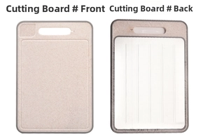 Detailed view of the dual-sided thawing cutting board with built-in grinding surface