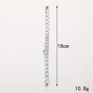 Silver metal double chain bracelet with 'Goldon' charm, 18cm long for DIY phone case decor